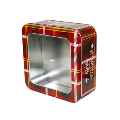 Chine Boîtes-cadeaux vides de Noël Boîte en métal de vacances avec boîtes à biscuits carrées de fenêtre fournisseur