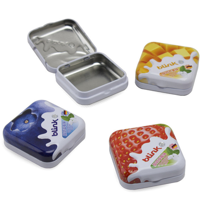 Chine Petite boîte carrée en fer blanc avec couvercle imprimé boîtes de rangement en métal pour récipients alimentaires en étain à la menthe fournisseur