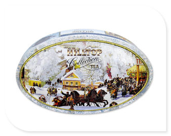 Chine Boîte métallique ovale de bidon de thé avec la copie faite sur commande de couleur de boîte d&#039;or intérieure en métal admise distributeur